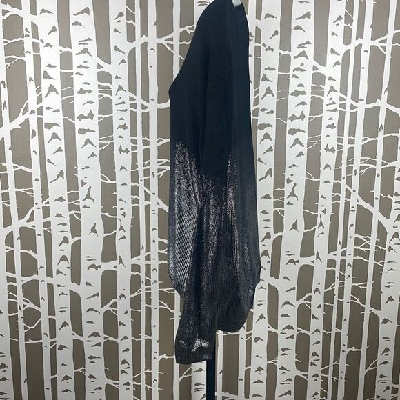 Black and Silver Metallic Ombré Split Hem Sweater S - Picture 3 of 7